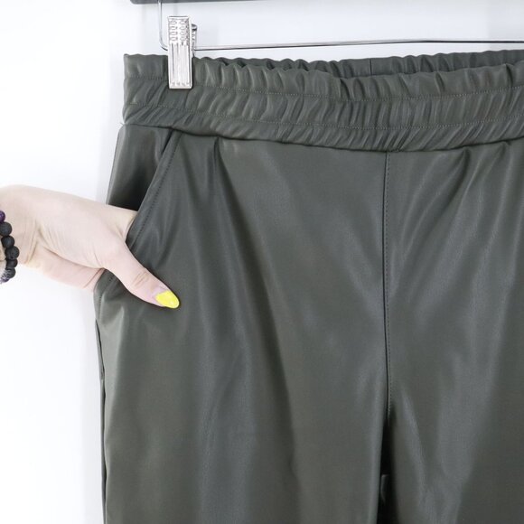 RD Style Faux Leather Jogger Pants Women's S Green Edgy Career Festive Night Out - Picture 4 of 14